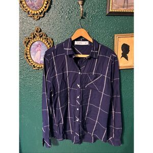 Carve Designs Blue Button Down Plaid Long Sleeve Sz Medium